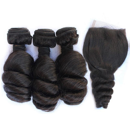 Brazilian loose wave 3 bungles 5*5 closure 24,24,24,24, closure transparent lace closure 11A